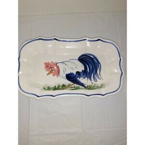 Vtg 1980s Porcelain Rooster Tray Handpainted Zanolli Italy 12x7x1.5